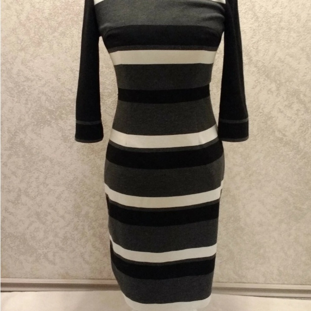 White House Black Market Black, Gray and White Long Sleeve Dress